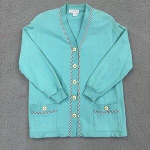Vintage St. John Sport Teal Button Santana Knit Cardigan Jacket Sweater Women Sm